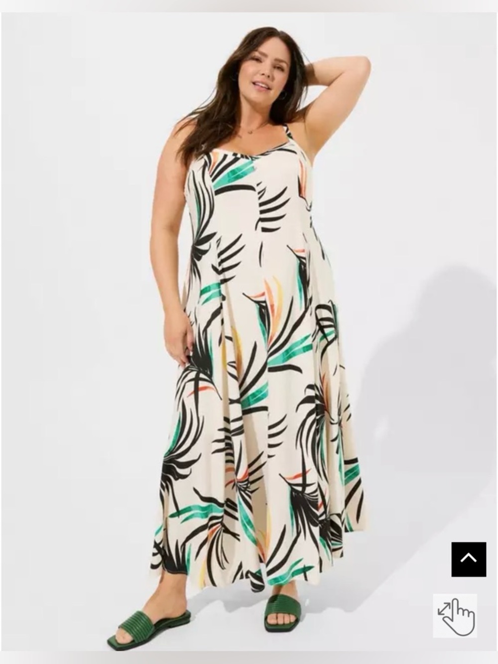 Torrid Maxi Challis Trapeze Dress Palm Leaves Dew 3x